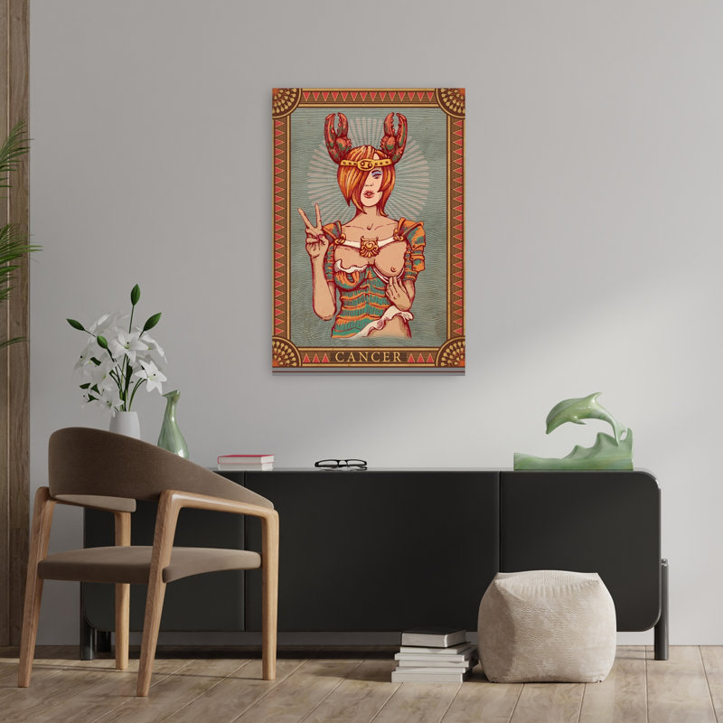 Cancer Zodiac Woman Mystical Retro Serene Crab Wall Art Print by Olga Galeeva - Print, 91.44cm H x 60.96cm W