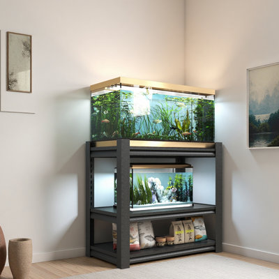 Support d'aquarium de 20 à 30 gallons - support d'aquarium en métal, support d'aquarium robuste pour reptile réglable de l 34 po x P 18 po x H 31 po, étagère d'aquarium réglable à 3 niveaux pour le bureau personnel, réservoir non inclus