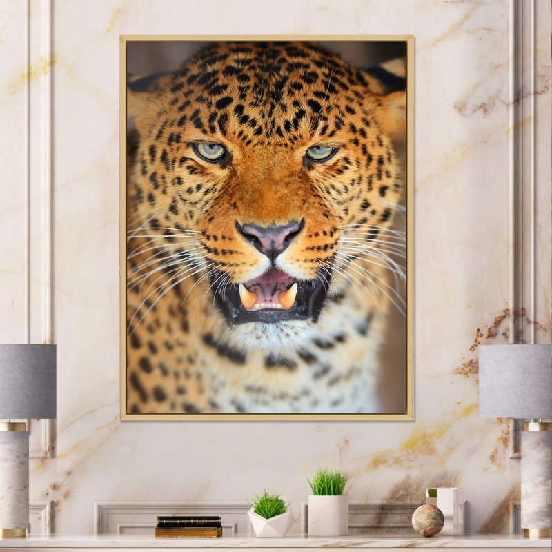 Portrait d'un léopard - peinture sur toile, H 44 po x l 34 po, Toile avec cadre en érable