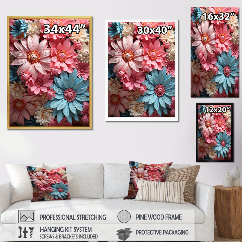 Harmonie de marguerites roses I - impression, H 20 po x l 12 po x P 1 po, Toile tendue