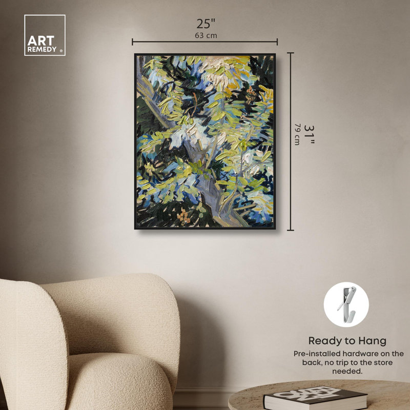 Toile «Blossoming Acacia Branches 1890» par Art Remedy, H 31 po x l 25 po, Cadre flottant, Noir