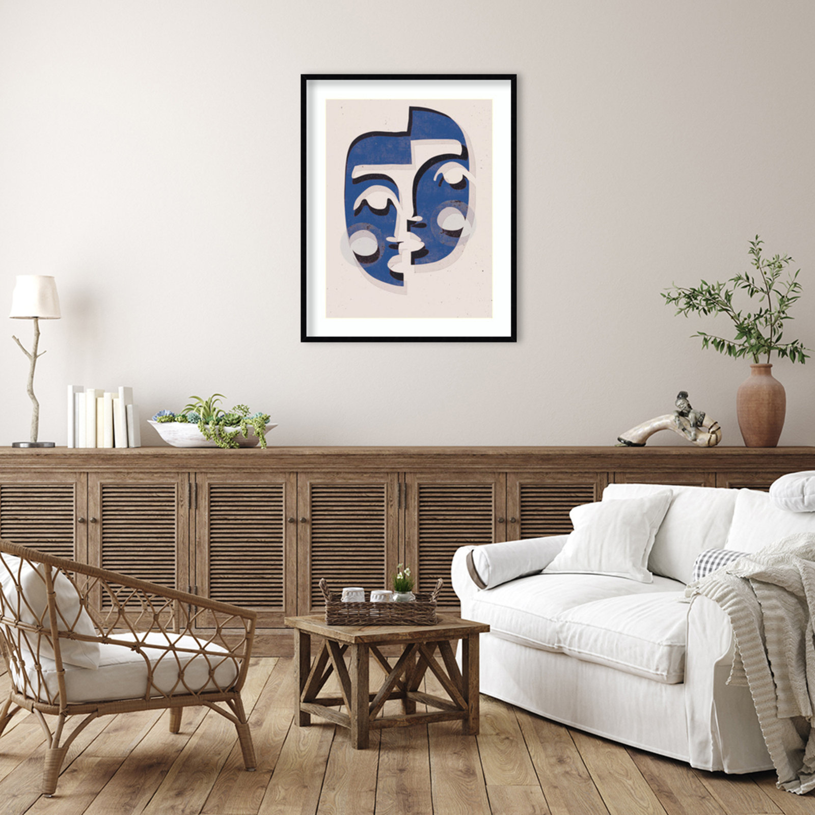 Galya "The Blue Mask" Print by Treechild, 41" H x 33" W, Black