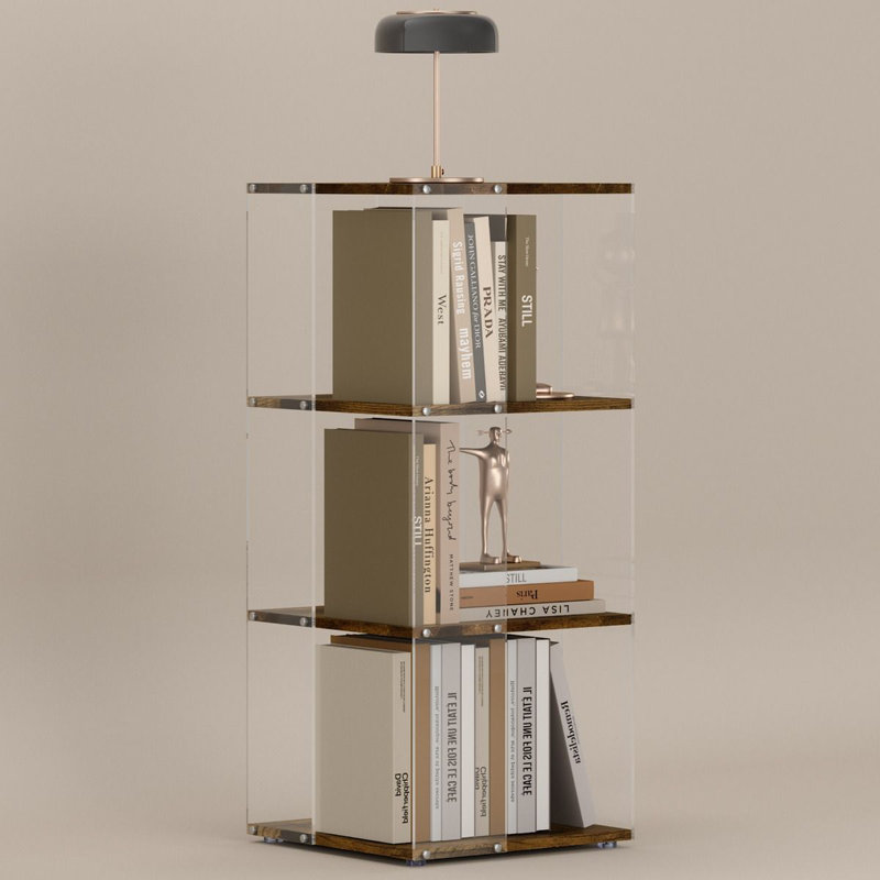 Vinicia Bookcase, 3 Tier Display Case, Bookshelf, Floor Standing Bookcase, Display Cabinet