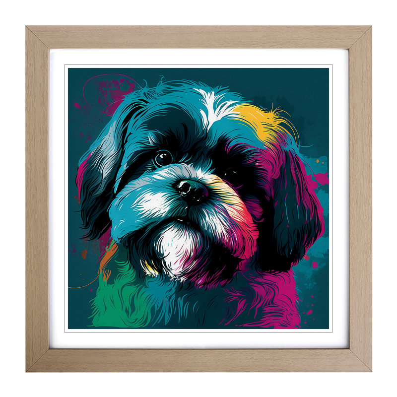Shih Tzu Pop - Single Picture Frame Print on Wood, Oak