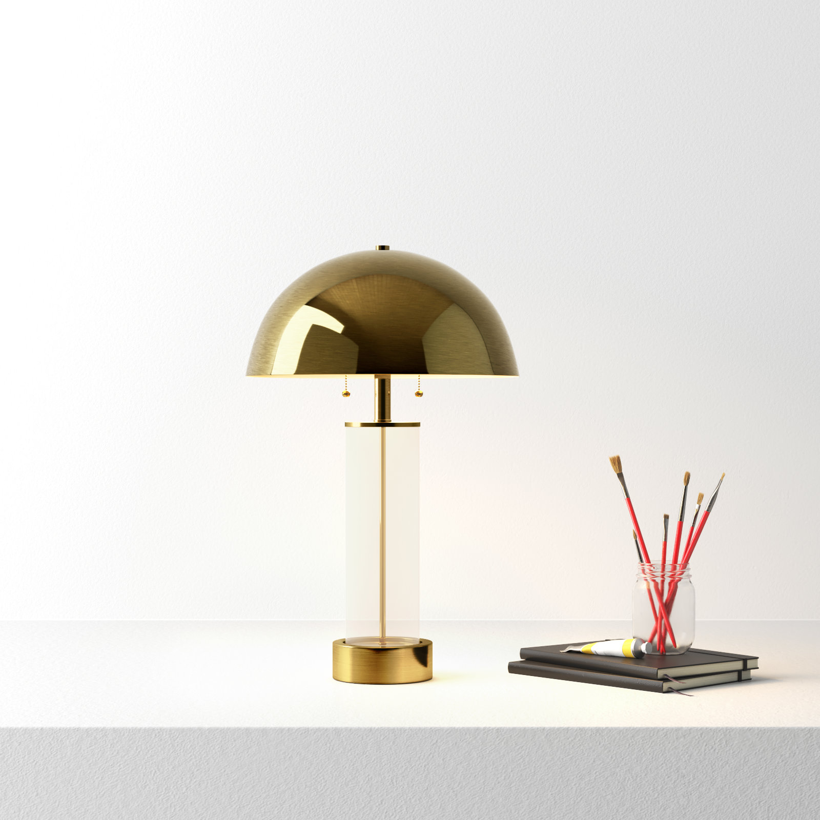 Anlow Desk Lamp, Antique Brass & Clear Glass, Antique Brass Metal