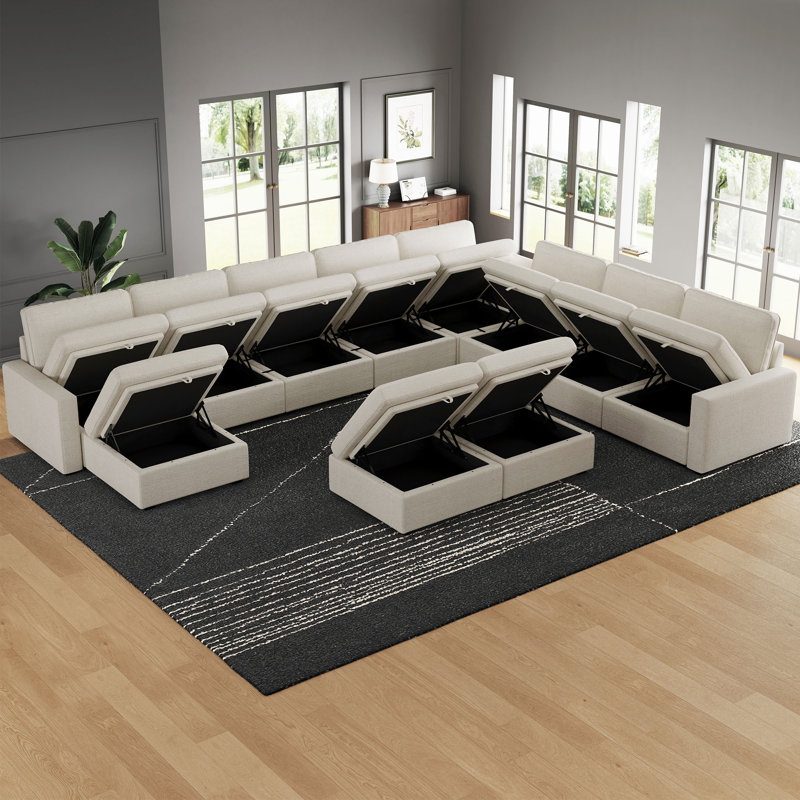 Oversized Modular Corner Sectional U Shaped Sectional Sofa With Storage Ottman, Beige Chenille