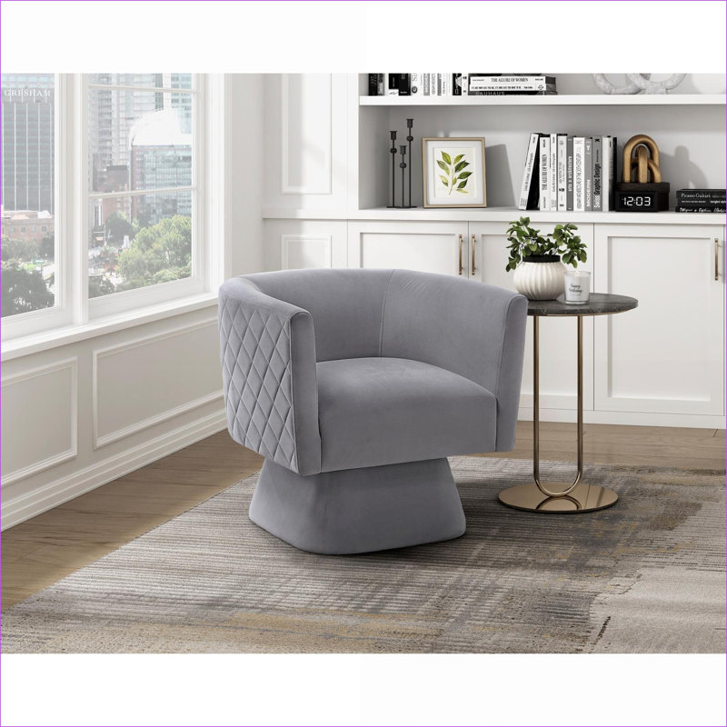 Chaise pivotante en velours de bois massif et contreplaqué gris