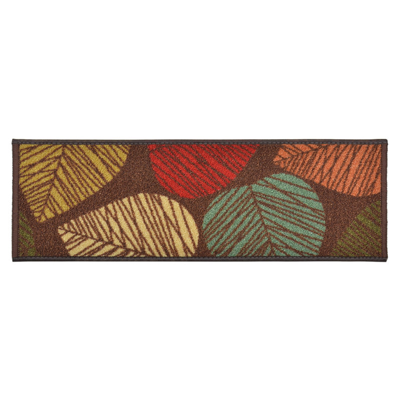 Tapis d'escalier antidérapant à motif floral et feuilles lavables à la machine, Rectangle 26 po x 9 po