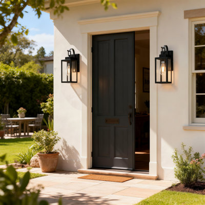 Schock 1-Light Matte Black Outdoor Wall Lantern（Set of 2）