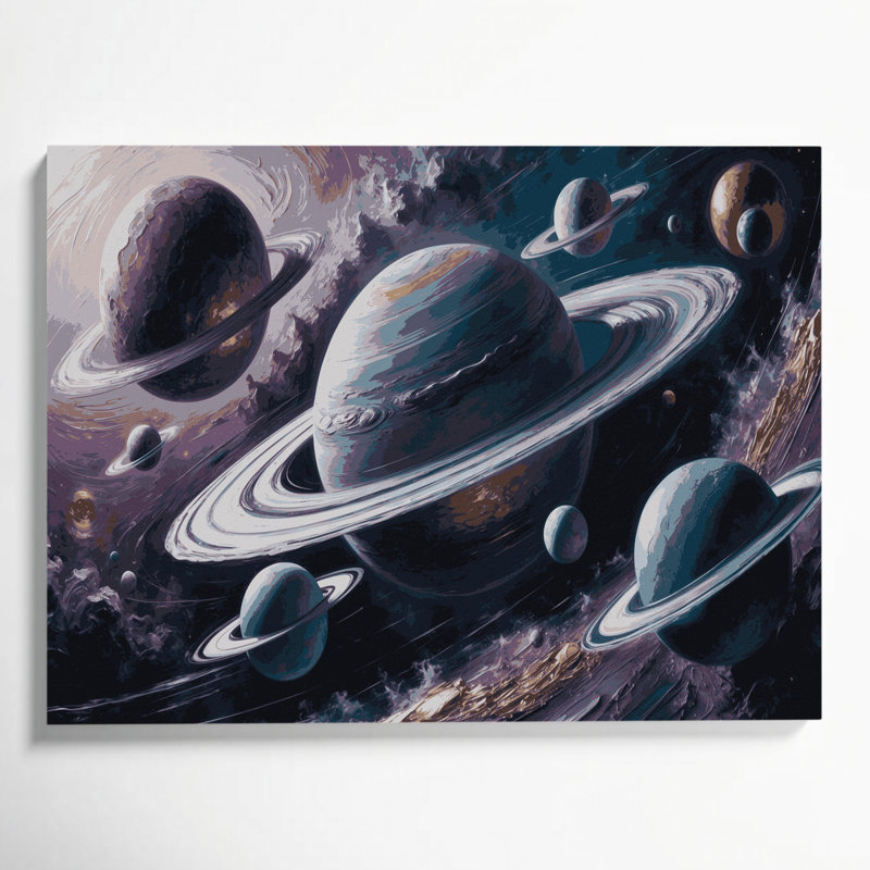 Art mural sur toile gris Sci Fi Sci fi planets with multiple lunes, H 11 po x l 14 po