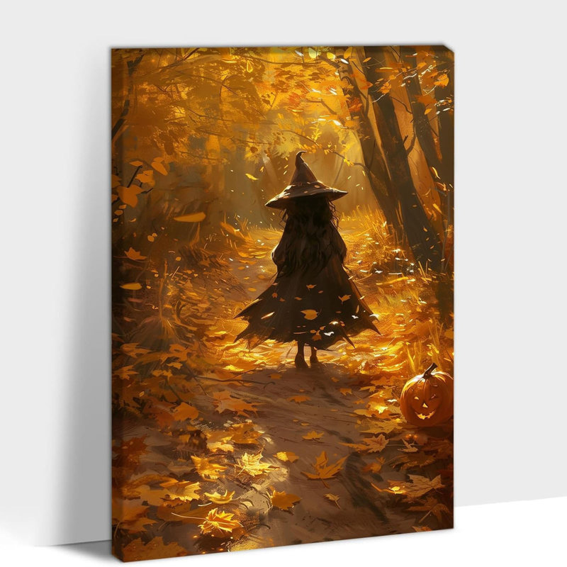 Art d'Halloween sur toile, sorcière et citrouille d'automne