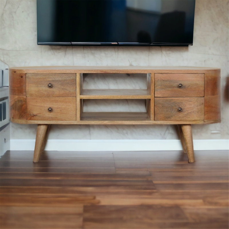 Exquisite Solid Wood Entertainment Unit with Rounded Edges and Nordic Appeal