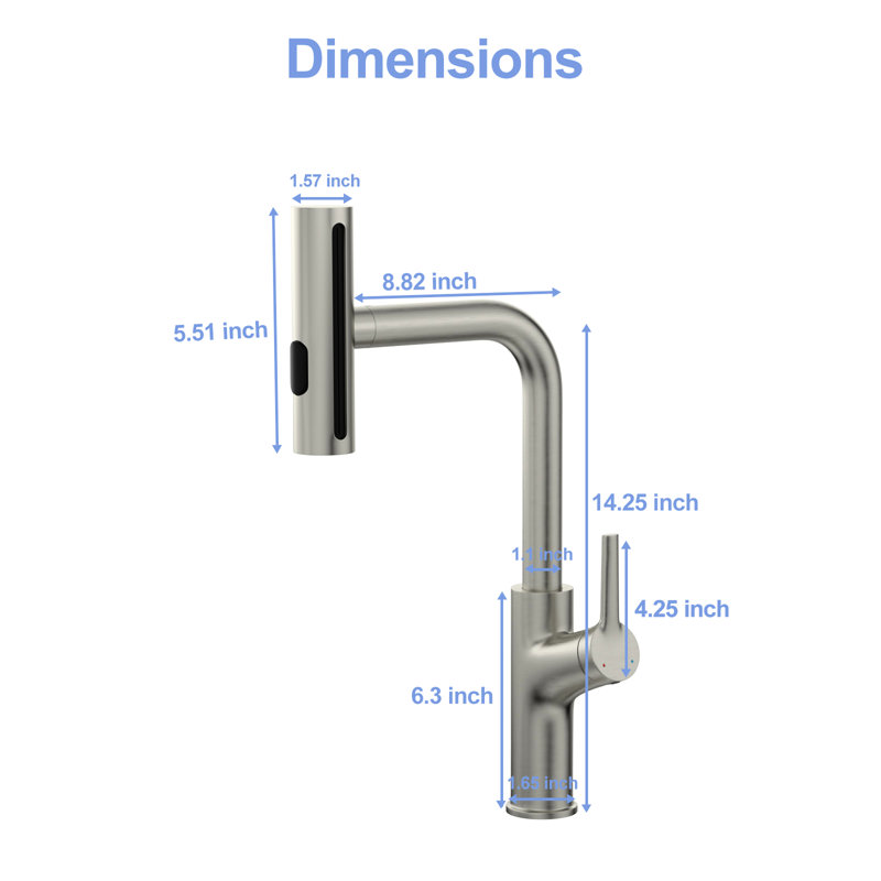 4 Spray - Setting 360 Pull Down Kitchen Faucet With Brushed Nickel Surface, Splash Design, Ceramic Cartridge, All In One Installation Kit, Modern Essential For Nickel, Choices, Control, Smooth