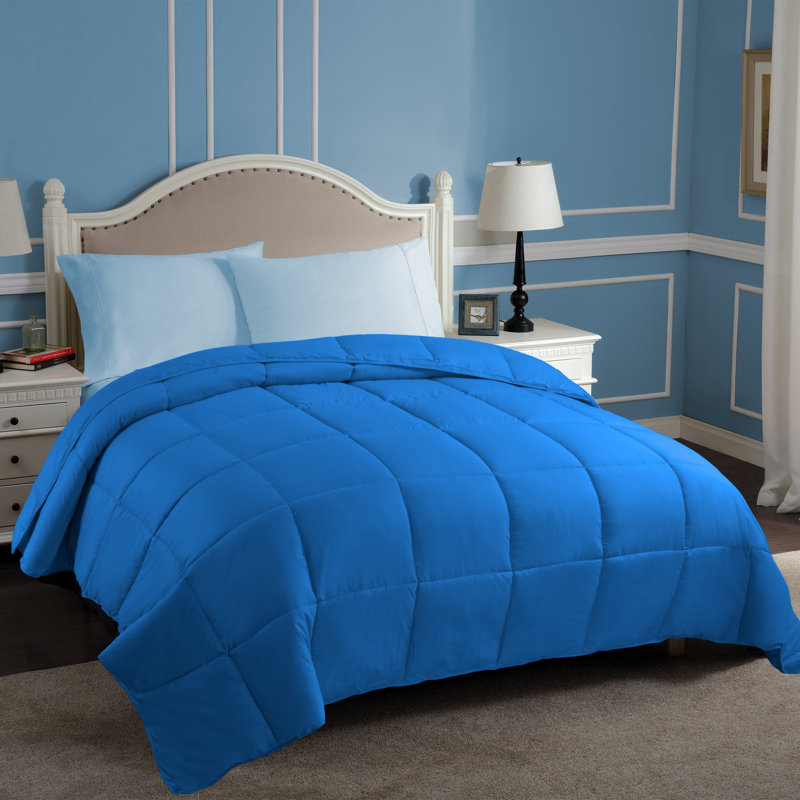 Édredon réversible en duvet synthétique hypoallergénique toutes saisons de poids moyen classique, Bleu aster