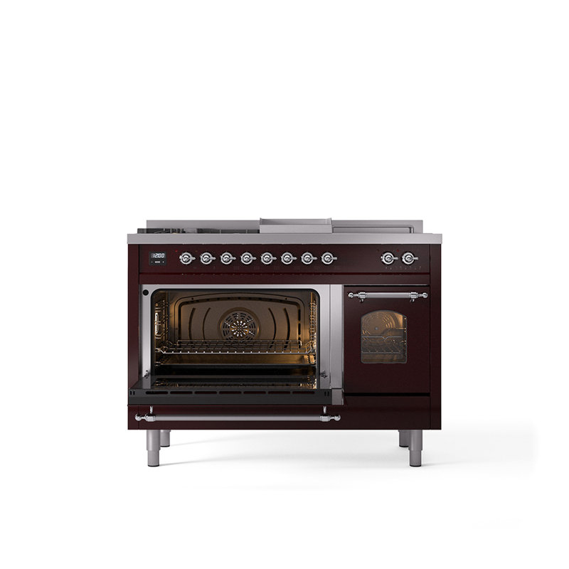 ILVE Nostalgie II 48 Dual Fuel Range, Burgundy/Chrome, Natural Gas