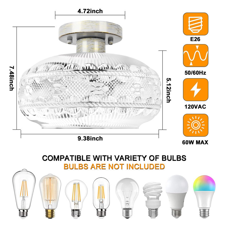Lustre Gredmarie, Chêne blanc brossé, Clair, H 6,88 po x l 9,38 po x P 9,38 po