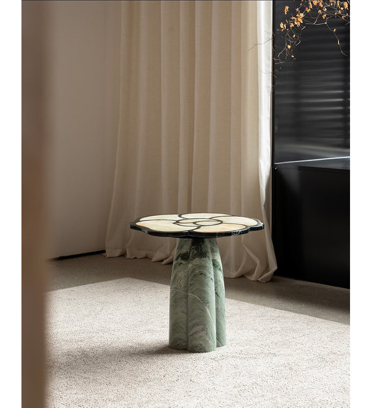 Table d'appoint florale en marbre vert