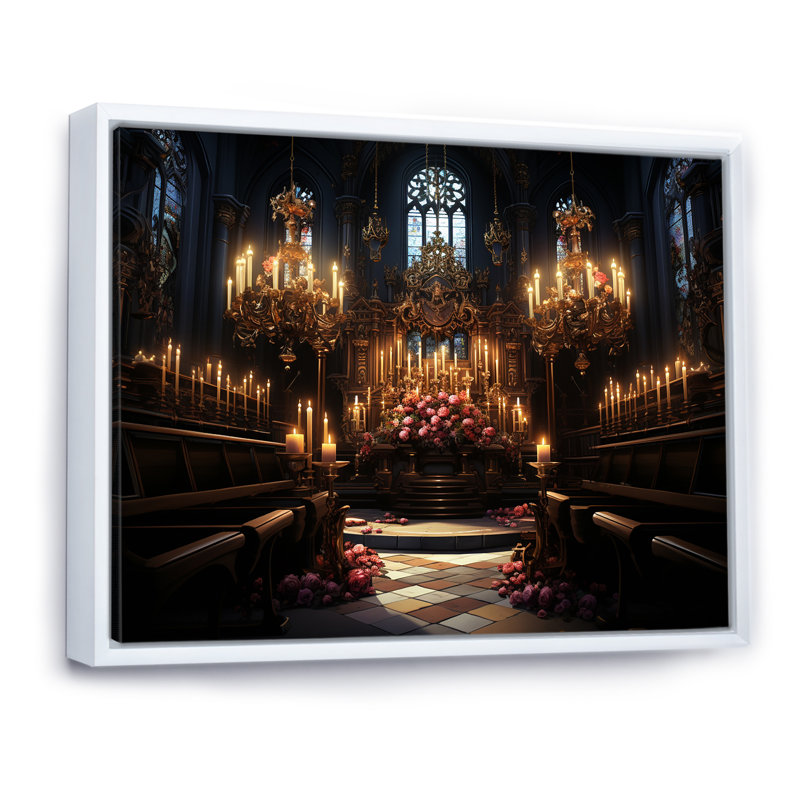 Basilique baroque - Église, art mural, Cadre flottant blanc, H 34 po x l 44 po x P 1,5 po