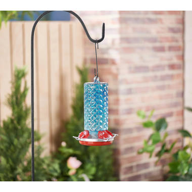 Kingsyard Bird Water Feeder, 16 Oz Glass Bird Water Dispenser Bird Waterer  with Metal Hanging for Garden Yard Outside Decoration, Blue