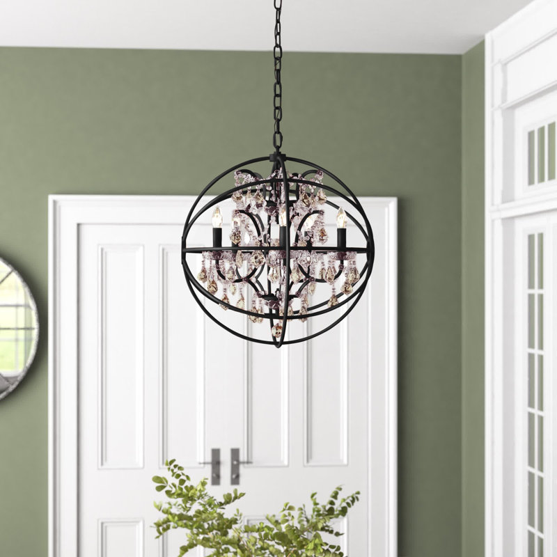 Svante 5 - Light Dimmable Globe Chandelier, Dark Bronze, Golden Teak (Smoky)