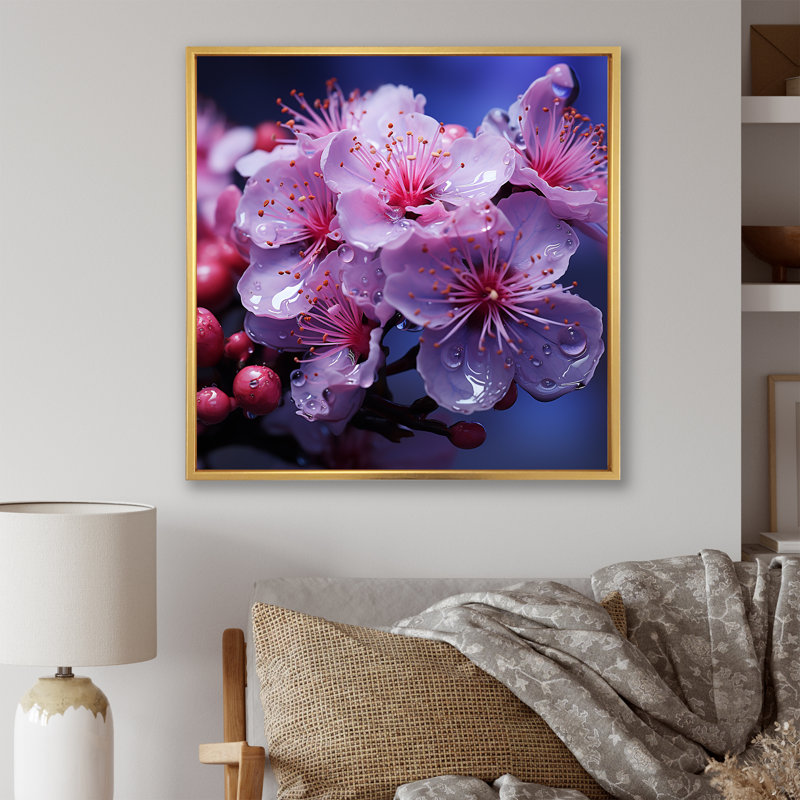 Lilas roses photo harmonie IV, Cadre flottant doré, H 24 po x l 24 po