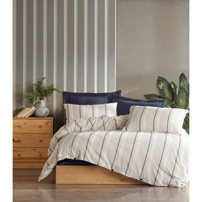 Ensemble de housse de couette luxueuse double, 100% coton, conception jacquard | Comprend une housse de couette (78,7 x 86,6 po), un drap-housse (63 x 79 + 11,8 po), 2 taies d'oreiller (19,7 x 27,6 po) et 2 taies d'oreiller Oxford | Élégant bleu foncé et blanc | Lavable à la machine
