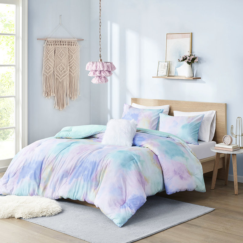 Édredon double / grand avec teinture à l'aquarelle, bordure passepoilée, teinture à la vapeur pour lit, housse en microfibre, tendance