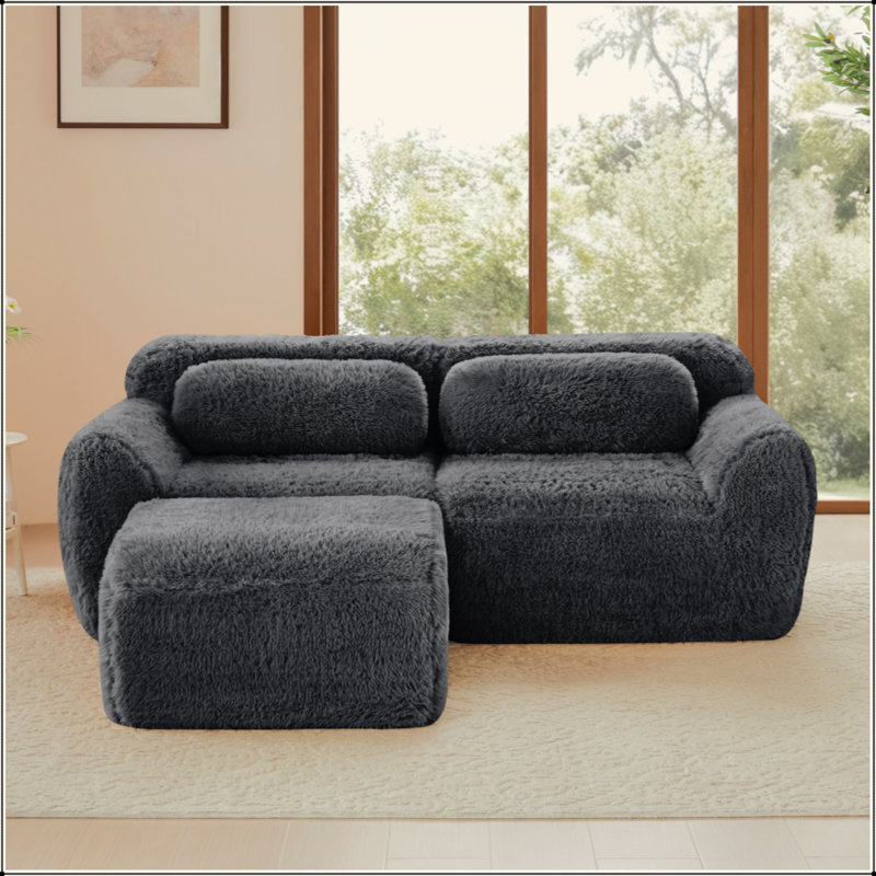 Canapé en forme de L sans os, tissu moelleux moelleux et moelleux, avec éponge haute densité 32D, sans assemblage requis, conception ergonomique inférieure antidérapante, avec coussins décoratifs, convient aux chambres à coucher