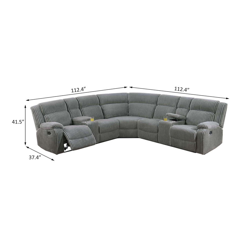 Power Motion Sectional, Smoke Corduroy, Manual