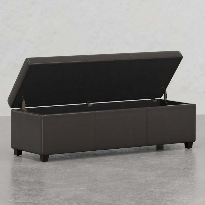 PU Upholstered Storage Ottoman Bench, Dark Brown