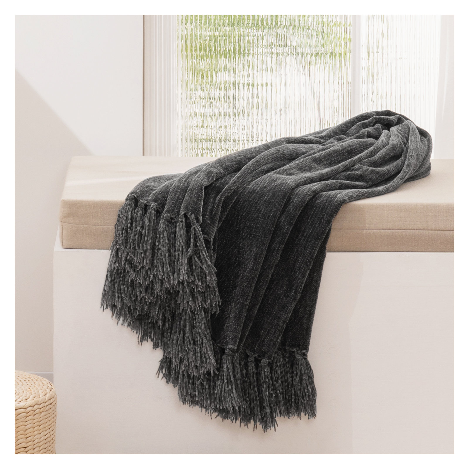 Soft Chenille Throw Blanket, Iron Black, 60" L x 50" W