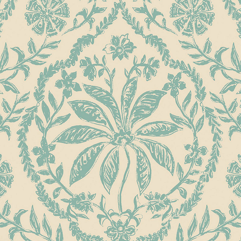 Joules Indienne Palm Cream/Duck Egg Blue Wallpaper