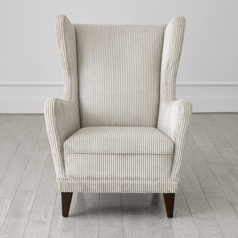 Smoke Grey Corduroy Upholstered Wingback Chair