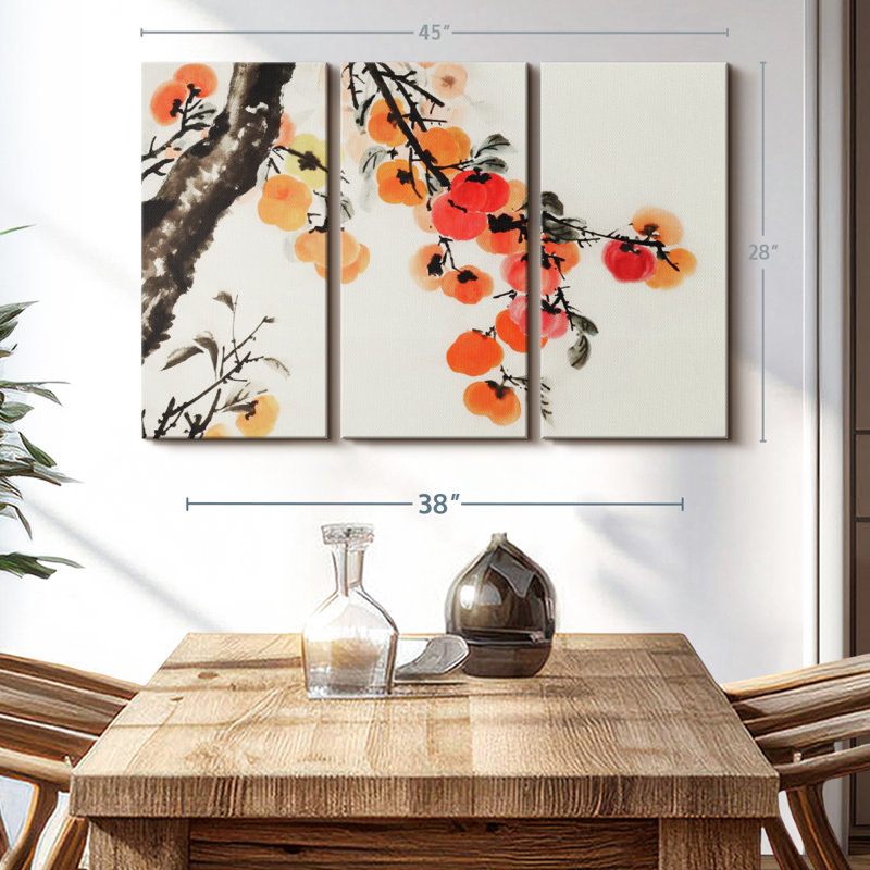 «Traditional Chinese Persimmon», 3 pièces, H 28 po x l 45 po x P 1,25 po