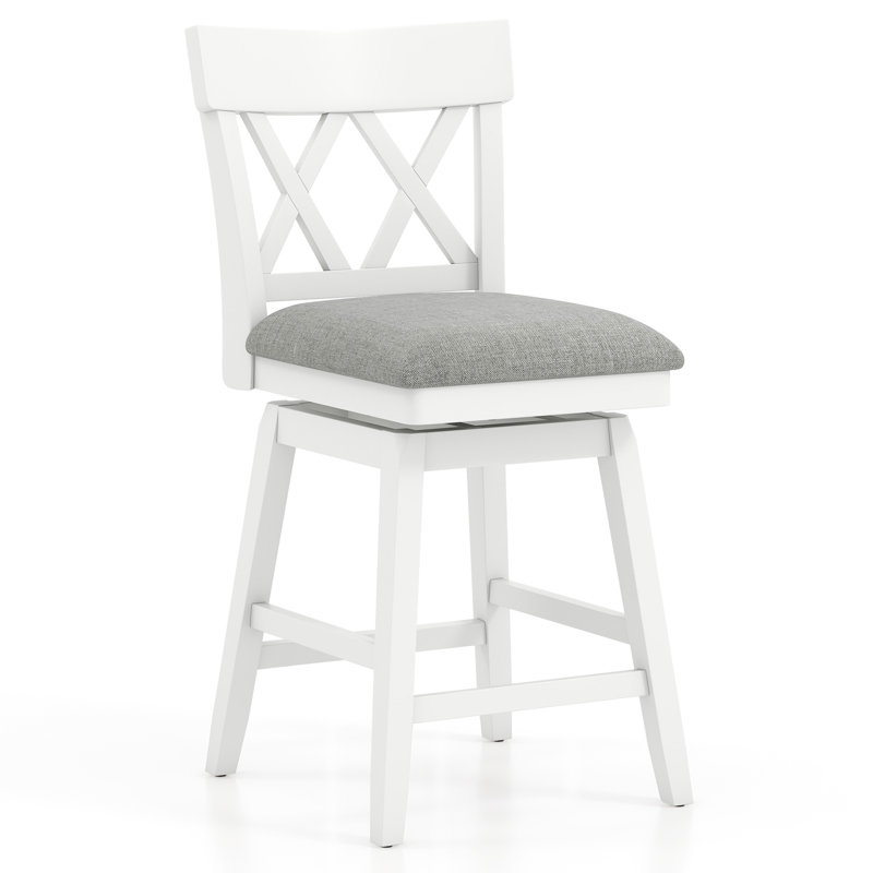Bar Stool Wooden Chair w/Contoured Backrest Swivel Padded Seat for Kitchen, Gray/White