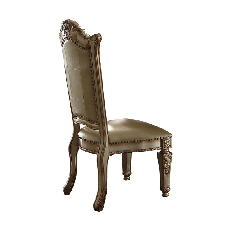 Gold Patina Wood Side Chair with Nailhead Trim