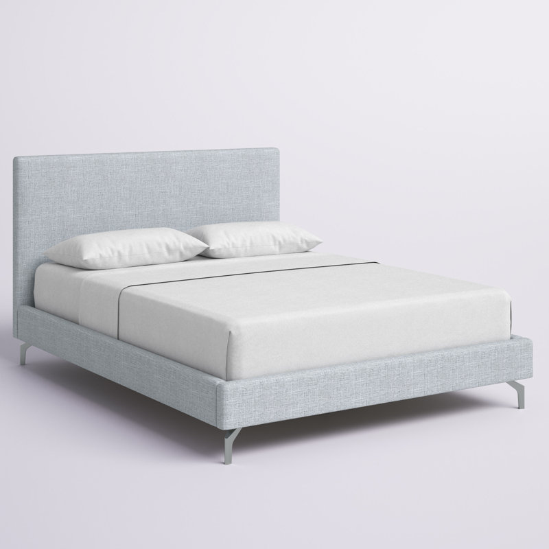 Grand lit plateforme tapissier Patrecia, Gris clair