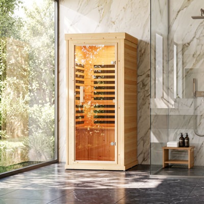 Sauna Pro 1-Person Indoor Infrared Sauna in Spruce Wood with Tempered Glass Door, LED Lighting and Digital Control, for Home Spa & Relaxation