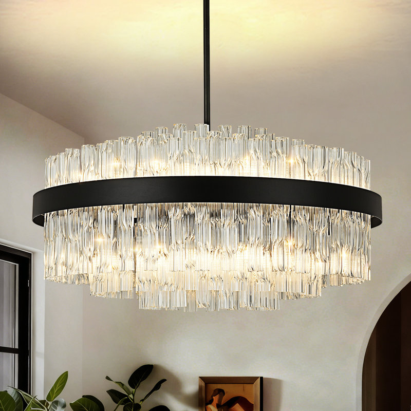 Crystal Chandelier Round Chandeliers for Living Room, 30cm H x 60cm W x 60cm D, Black