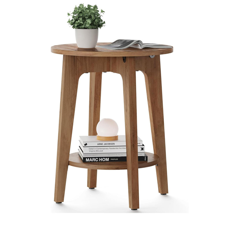 Ghillie Small Round End Table with Lower Shelf, Nightstand for Small Spaces, Living Room, Bedroom, Rustic