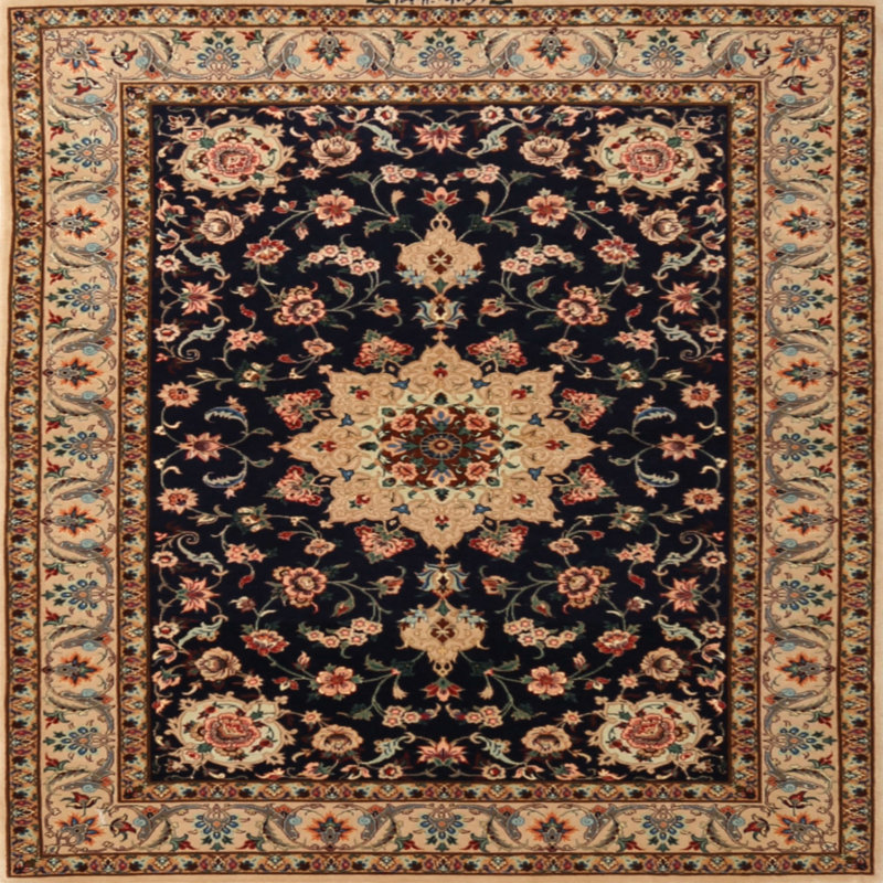 Tapis traditionnel noir / ivoire Cotillard, Carré 5 pi
