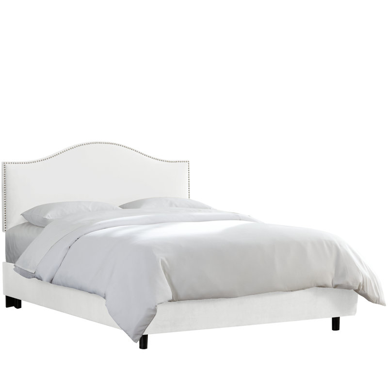 Lit tapissier standard à profil bas , Grand, Velours blanc classique