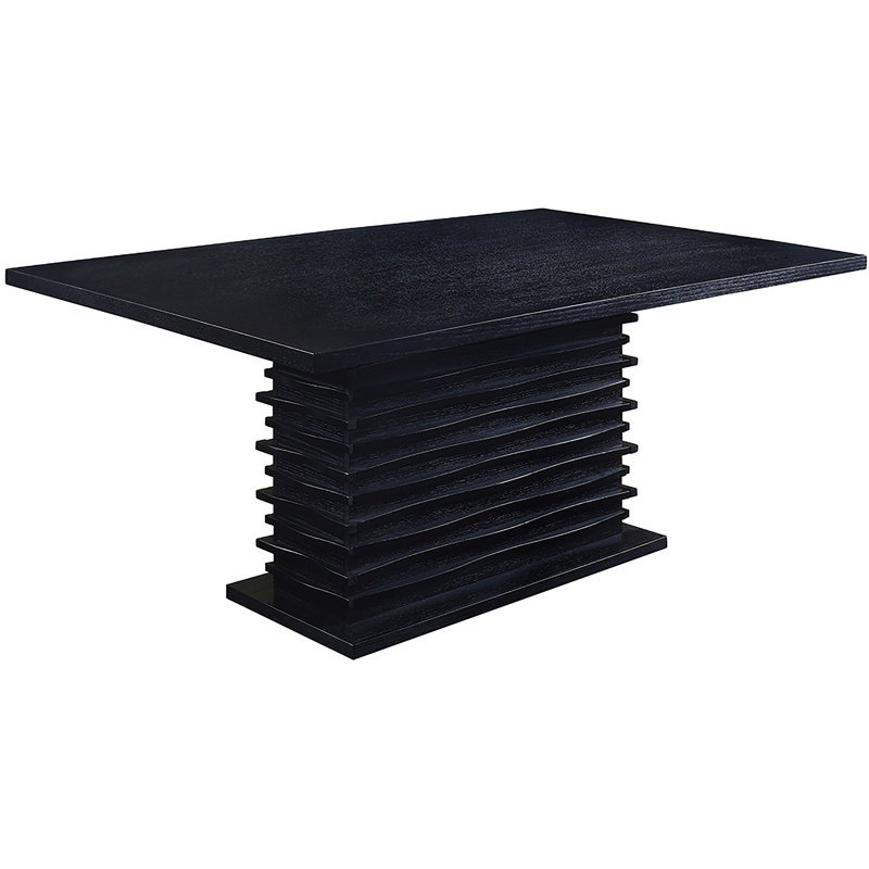 7 chaises grises et noires avec table à piédestal rectangulaire et chaises évasées à dossier évasé pour tissu sculptural