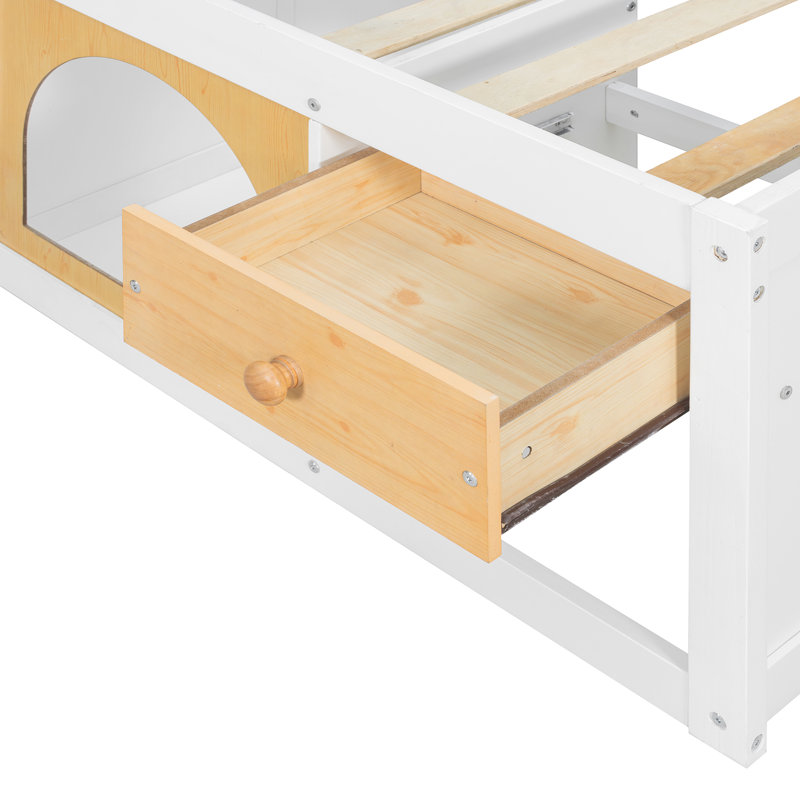 Modern Storage Platform Bed Frame With Built-In Lighted Cubbies, Bookshelf And Drawer, White, Full