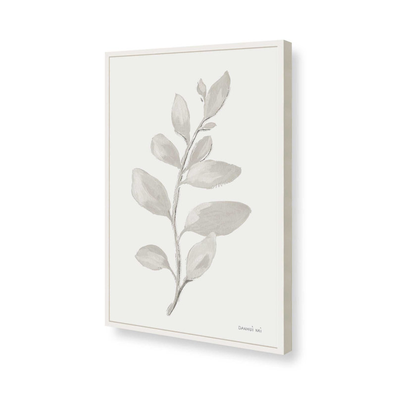 Élégantes feuilles grises I print, H 21 po x l 17 po, Encadrement de coin ouvert blanc opaque