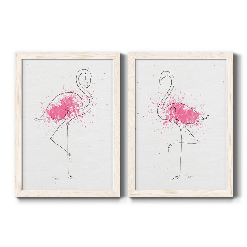 Flamingo Splash I - ensemble de 2 reproductions d'art, H 20 po x l 17 po x P 1 po, Toile blanche encadrée, Pas de tapis