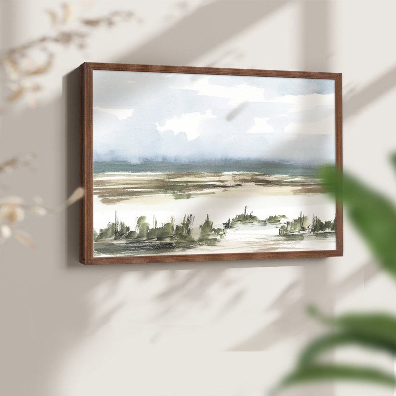 Coastal Wetlands Watercolor II - Reproduction encadrée - Restickable, Noyer, H 22 po x l 28 po