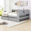 Lit de jour en bois double avec tablettes en L, chargeurs USB et tiroirs de rangement-760187593