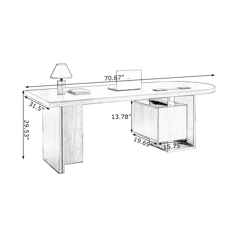 Bureau rectangulaire en bois manufacturé noir et brun, H 29,53 po x l 70,87 po x P 31,5 po