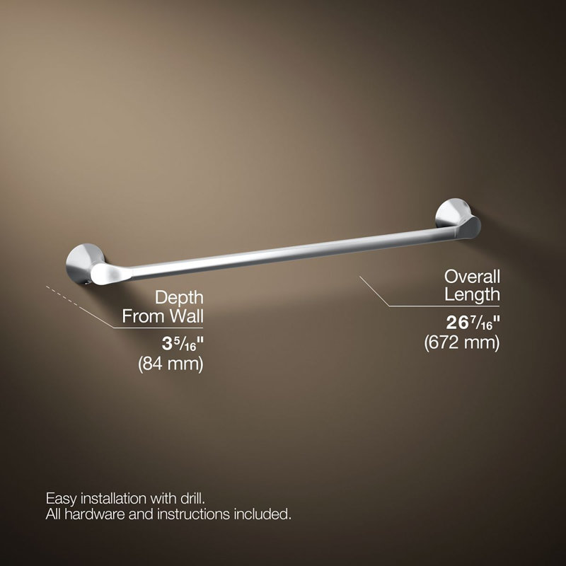 Simplice Towel Bar, Polished Chrome, 24"W